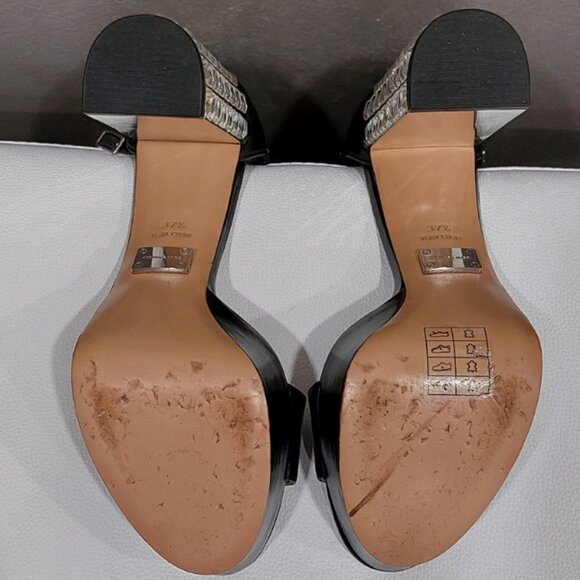 💋STUNNING 70s GLAM!💋 Michael Kors Nikki Jewel Heel Genuine Leather Sandals